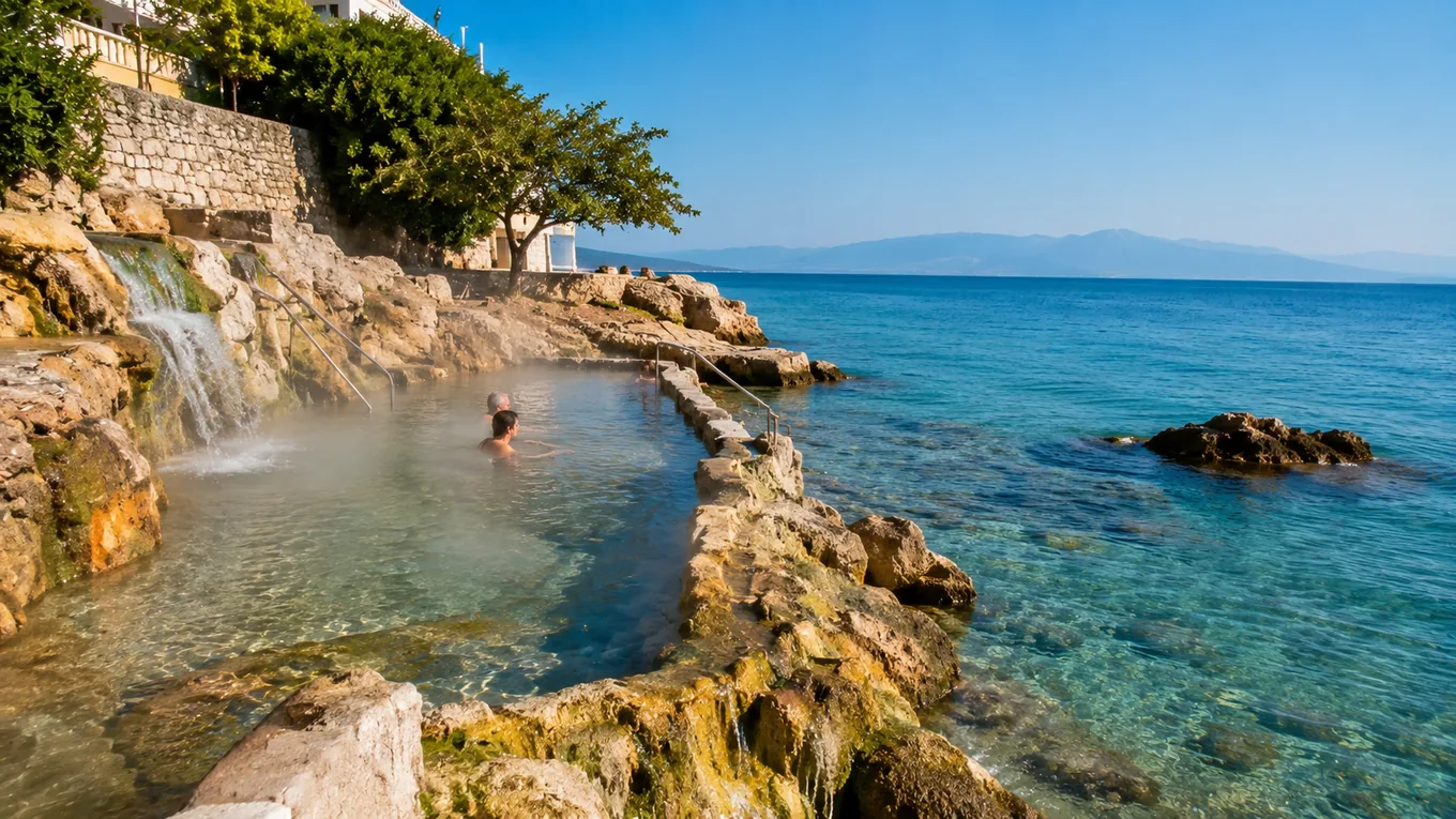 Izvoare termale la malul mării, în stil Loutra Edipsou, Insula Evia