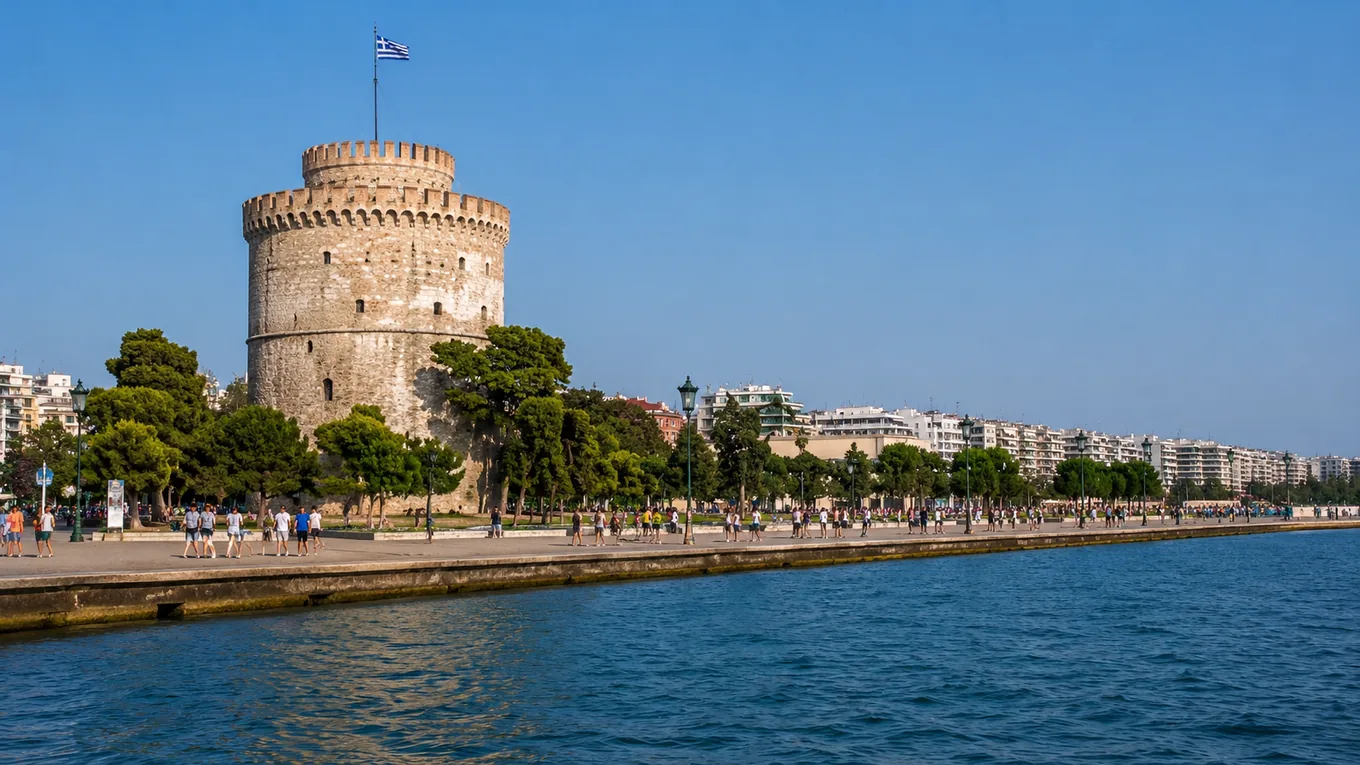 Turnul Alb din Thessaloniki, pe faleza de la malul Mării Egee